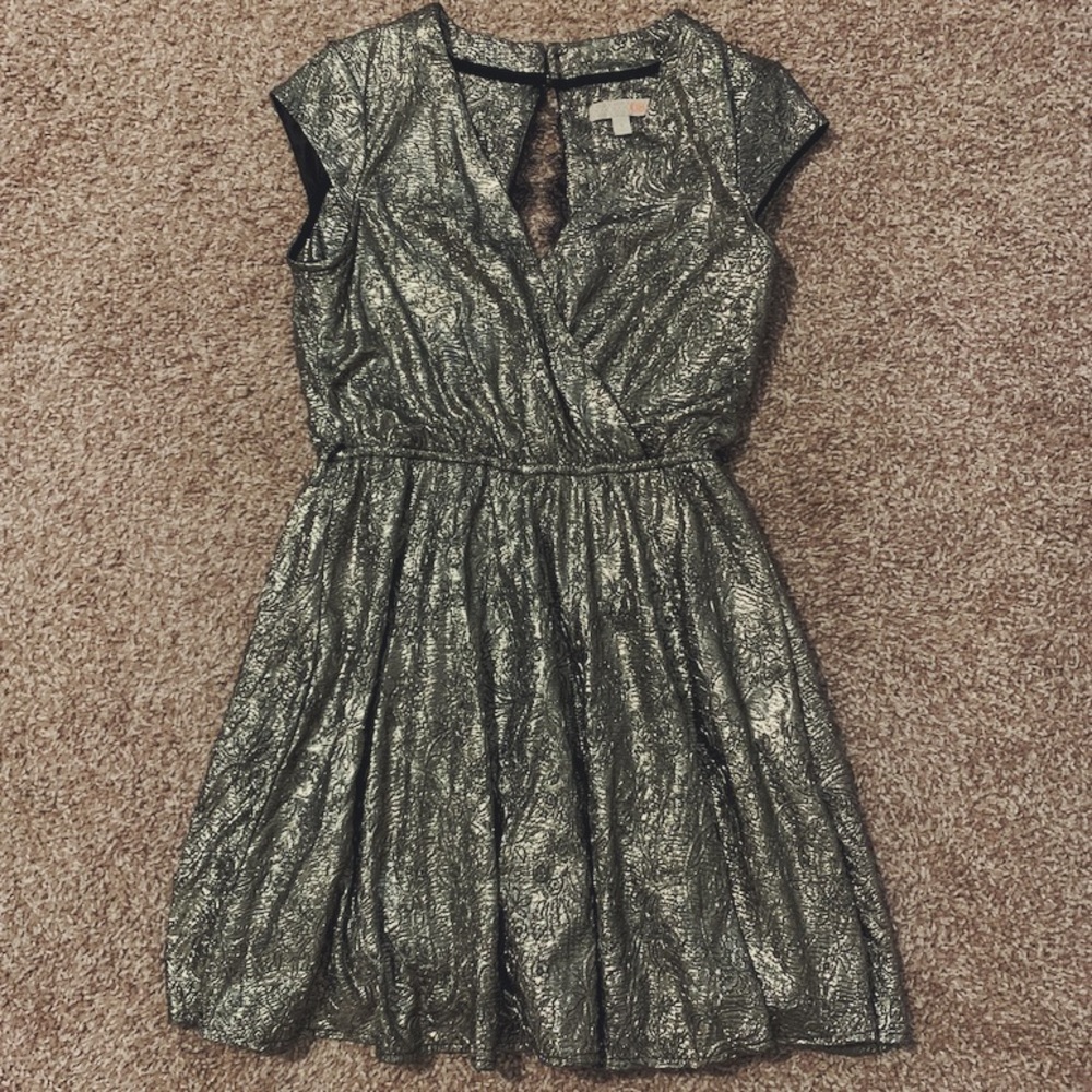Gold/ silver foil dress with eyelash lace back